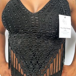 Black Rhinestone Crochet Halter Top by MKM Designs